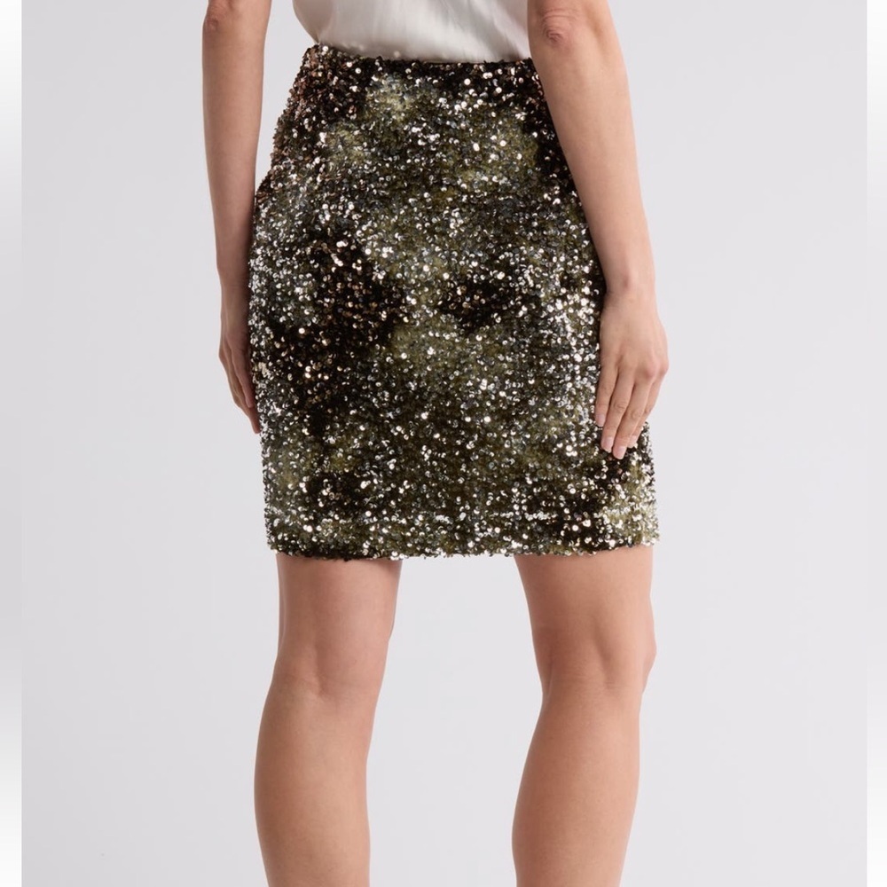 BOSS Orange Vania Sequin Pencil Skirt in Khaki Size X-Large NWT - Picture 2 of 7
